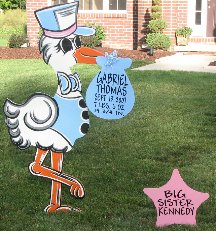 Gabriel Thomas' Baby Announcement Stork and Big Sister Kennedy